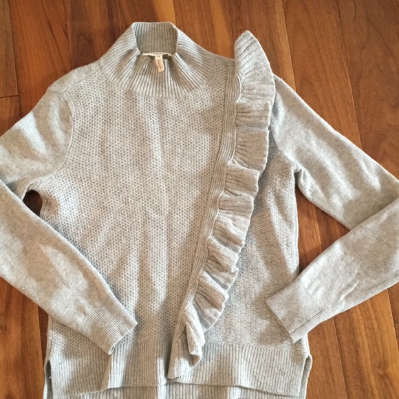 Cashmere REBECCA TAYLOR XS mock turtle neck asymmetrical ruffle grey sweater - Picture 6 of 9